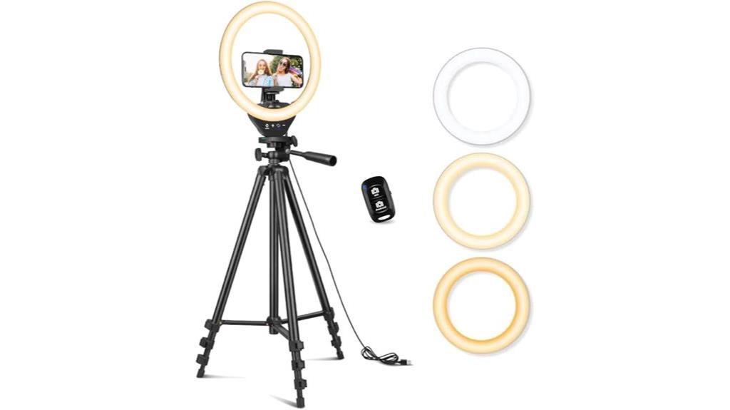 versatile tripod stand and phone compatible ring light