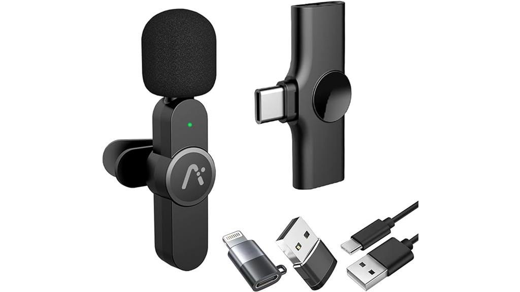 wireless clip on microphone for smartphone and laptop
